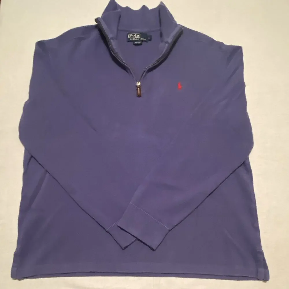 Polo by Ralph Lauren Mens L Purple 1/4 Zip Mock Neck Cotton Knit Logo Sweater